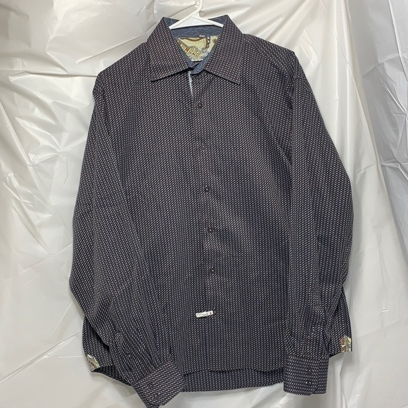 Men visconti uomo brown black blue chevron button down long sleeve shirt size L - Picture 2 of 5